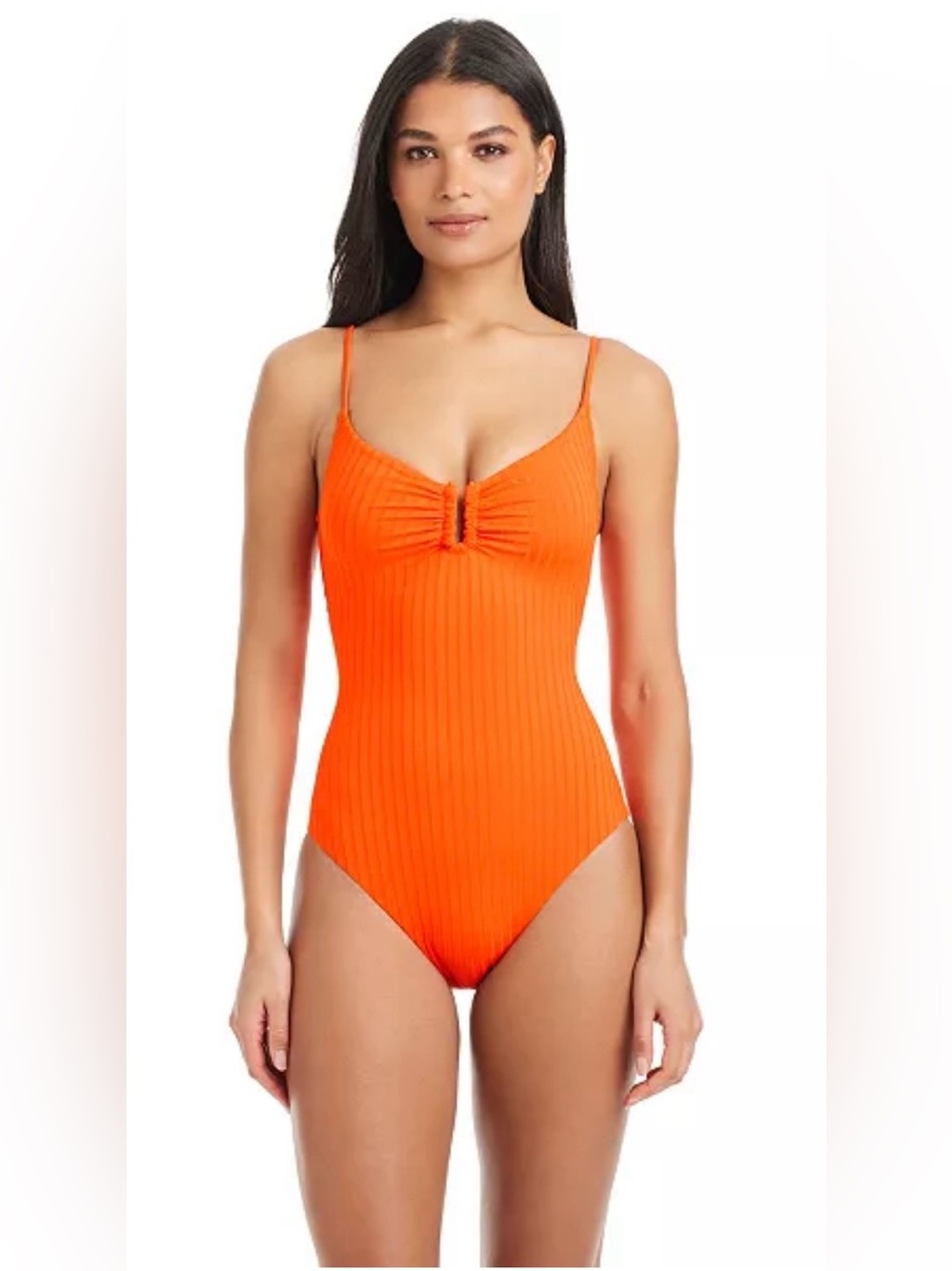 Sanctuary Swim One Piece Swimsuit M Coral Ribbed V-Wire Lace Up Back NWT